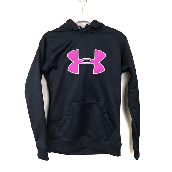 Under Armour Tops - Under Armour black and pink hooded sweatshirt